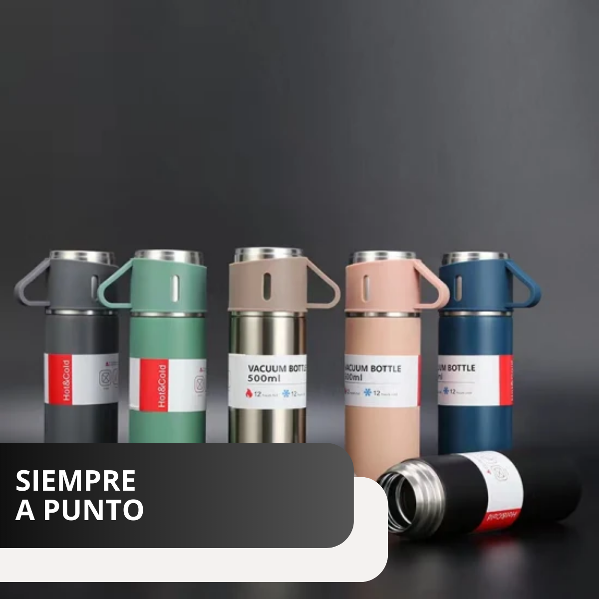 Termo Inox con Tapa Tipo Vaso | Conserva Frío y Calor hasta 17 Horas con Botón CLICK RÁPIDO