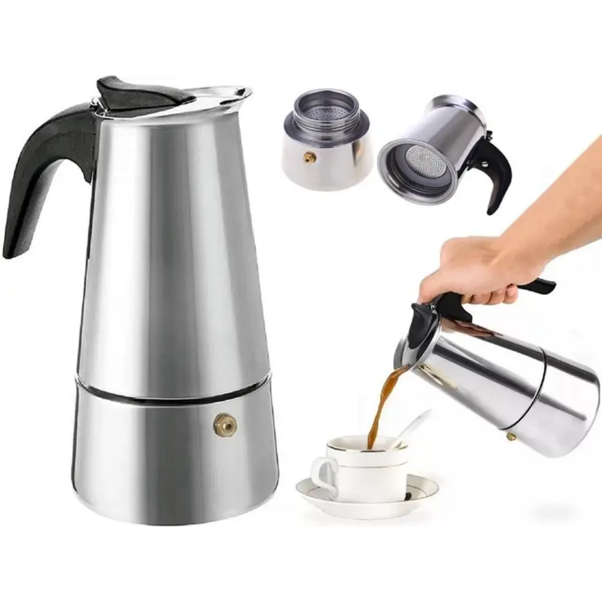 Cafetera Moka Italiana de 6 Tazas | Espresso Manual en Acero Inoxidable