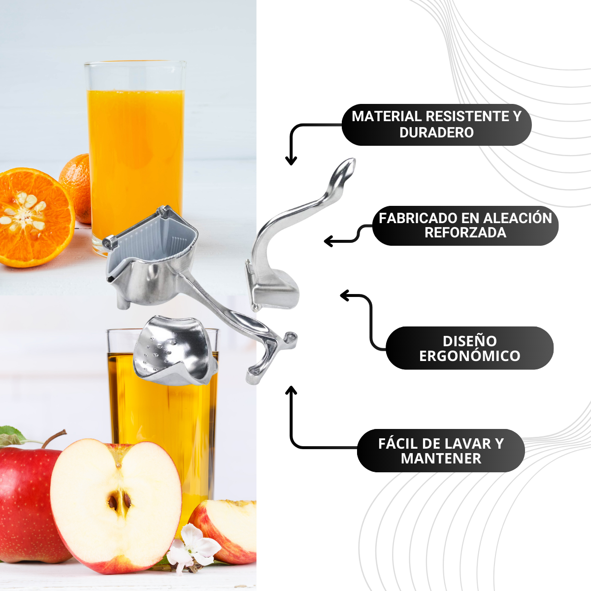 Exprimidor Manual de Frutas en Aluminio Reforzado | Extractor de Jugos Cítricos Antigoteo para Hogar o Negocio
