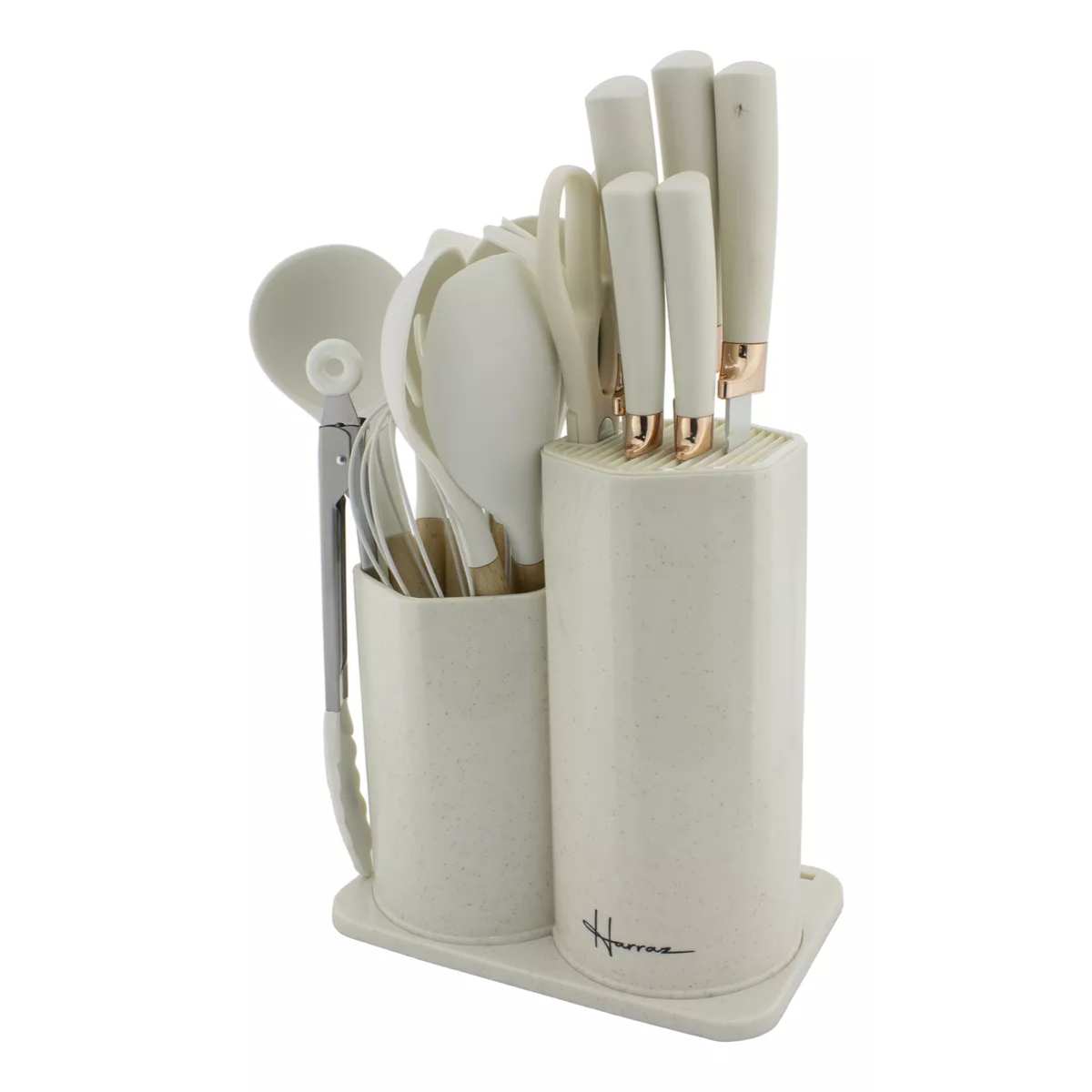Set de Utensilios de Cocina x19 Piezas | Silicona Antiadherente con Mangos de Madera y Cuchillos Profesionales