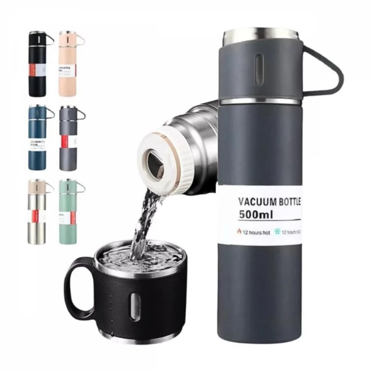 Termo Inox con Tapa Tipo Vaso | Conserva Frío y Calor hasta 17 Horas con Botón CLICK RÁPIDO
