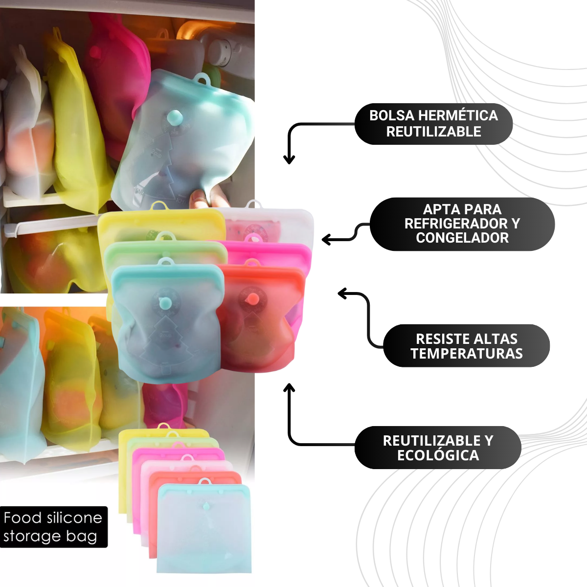 Bolsa Hermética Reutilizable de Silicona 500 ml x1 | Conservación de Alimentos Pd57