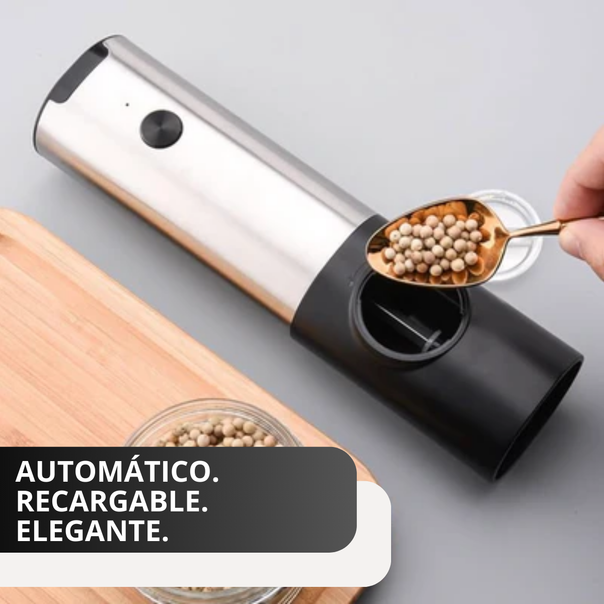 Molinillo Eléctrico Recargable de Pimienta y Sal | Moledor Automático con Botón Único